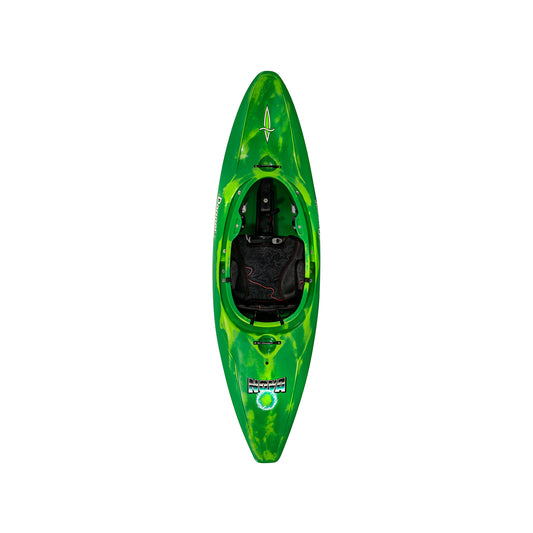 Top view of a green smoke Dagger Nova whitewater kayak