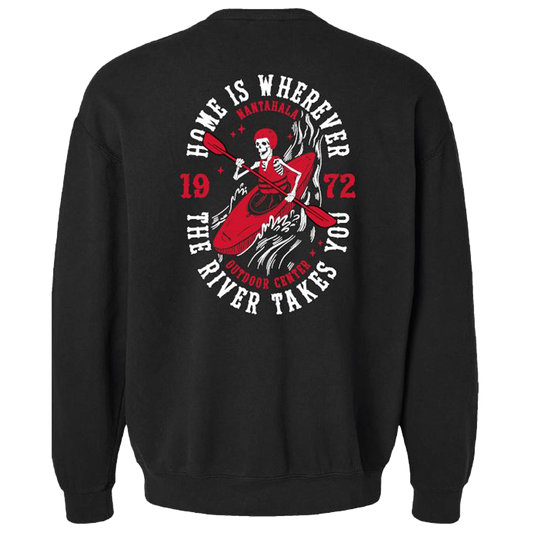 NOC Home Is Wherever The River Takes You Fleece Crew Sweatshirt Black Back