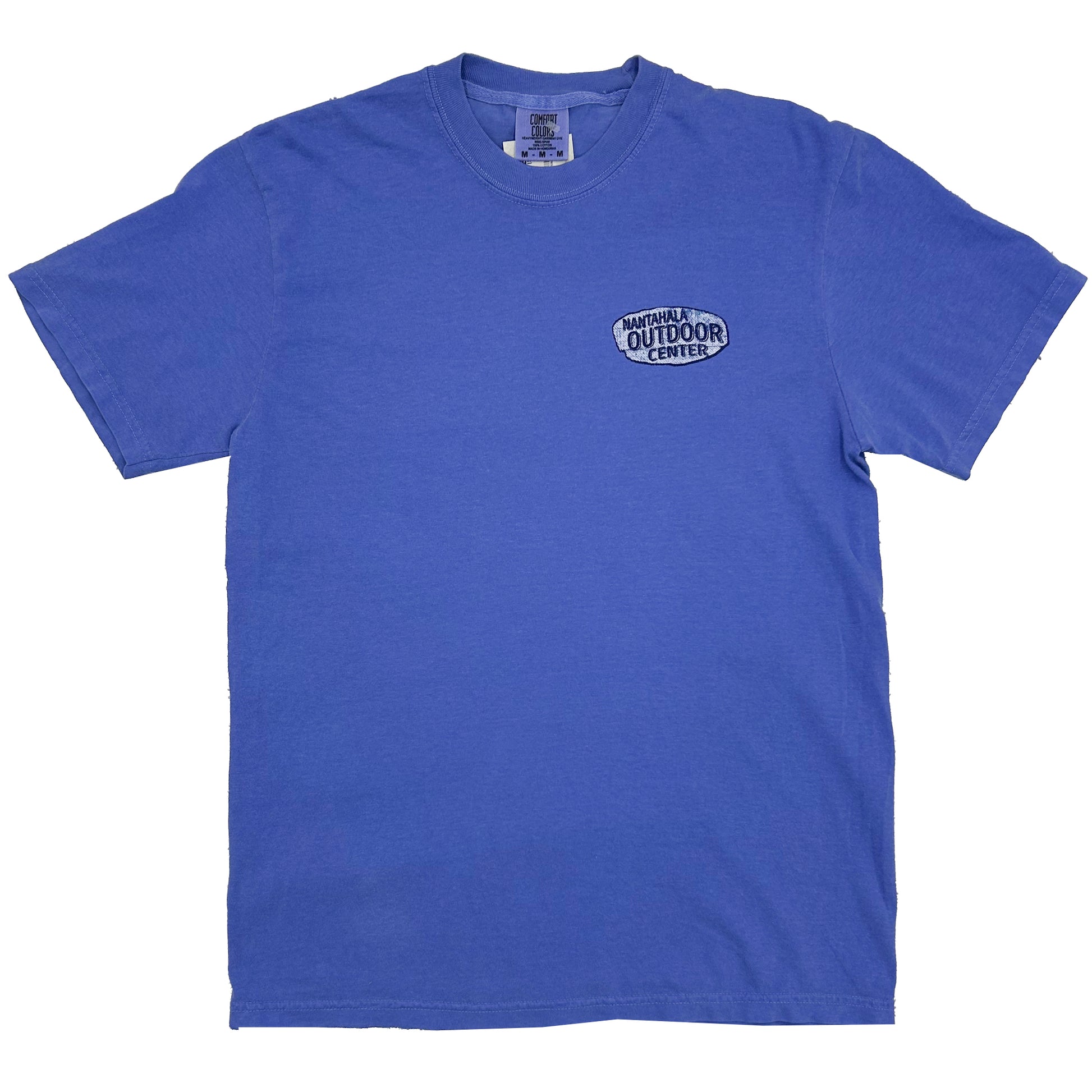 A royal blue short-sleeve crewneck t-shirt with a small white and blue oval logo on the left chest reading 'Nantahala OUTDOOR CENTER'.