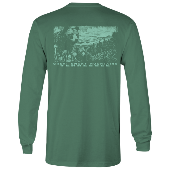 Great Smoky Mountains TN Black Bears Long Sleeve Tee Blue Spruce