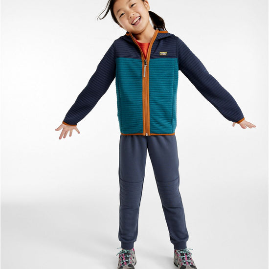 L.L. Bean Kid's Airlight Full-Zip Hoodie Colorblock Deep Turquoise on model