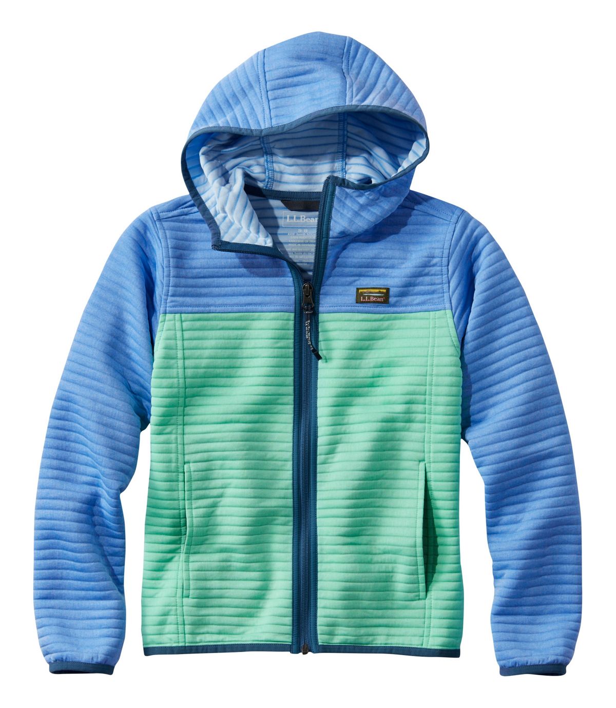 L.L. Bean Kid's Airlight Full-Zip Hoodie Colorblock Malibu Blue Brook Green