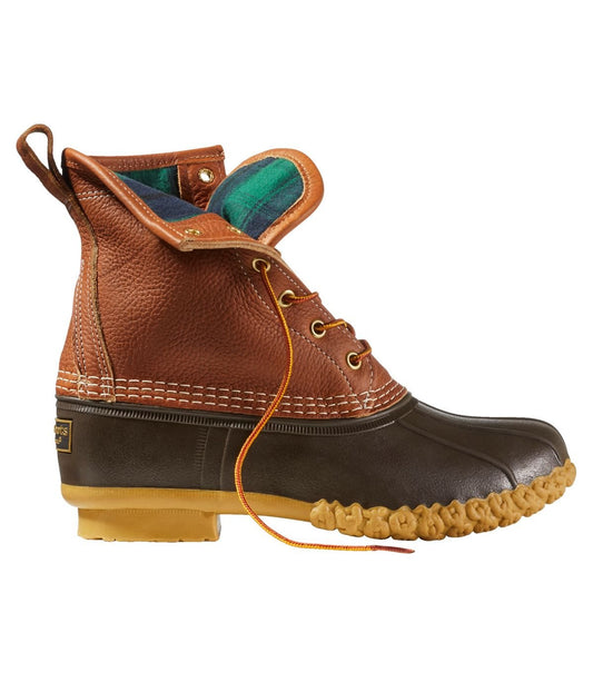 L.L. Bean Women's Bean Boots, 8 inch Flannel-Lined Insulated Tan Brown Gum Classic Navy Side