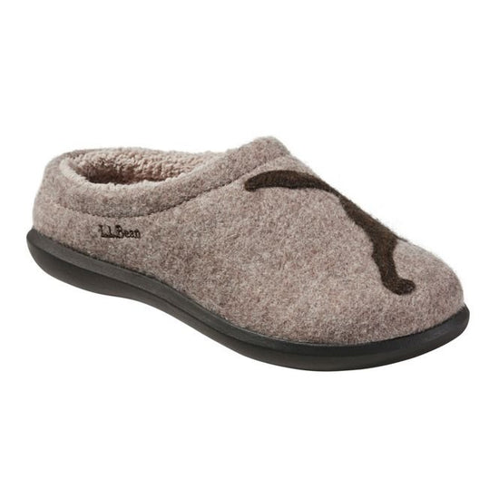 L.L. Bean Women's Daybreak Scuff Motif 2 Dusty Olive Forest Friends Taupe Chocolate Dog Front Side