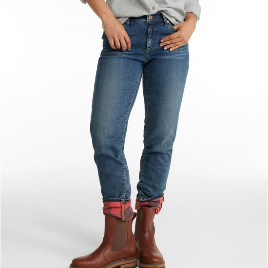 L.L. Bean Women's Signature Lined Boyfriend Jeans, Low-Rise Straight-Leg Flannel-Lined Vintage Indigo