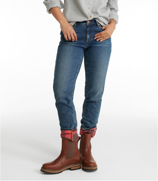 L.L. Bean Women's Signature Lined Boyfriend Jeans, Low-Rise Straight-Leg Flannel-Lined Vintage Indigo