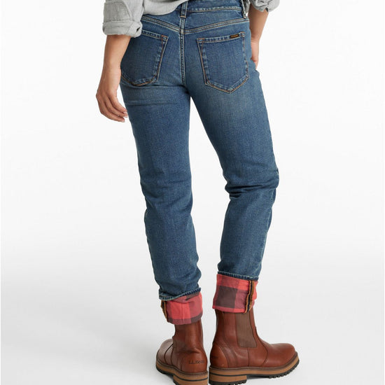 L.L. Bean Women's Signature Lined Boyfriend Jeans, Low-Rise Straight-Leg Flannel-Lined Vintage Indigo
