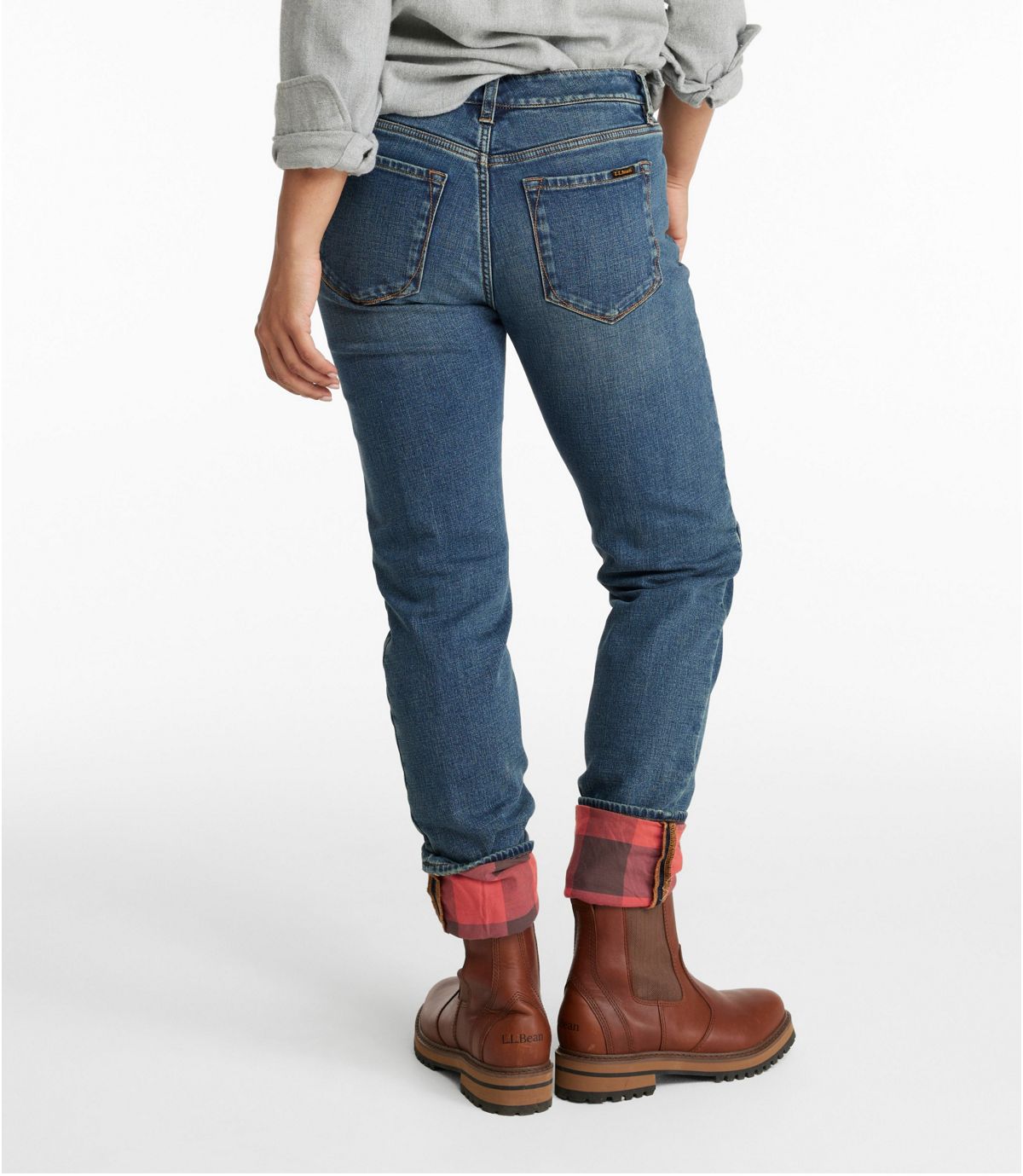 L.L. Bean Women's Signature Lined Boyfriend Jeans, Low-Rise Straight-Leg Flannel-Lined Vintage Indigo