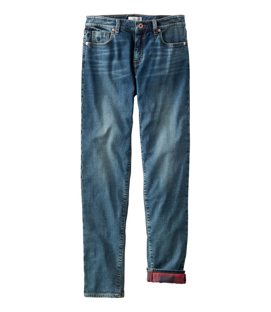 L.L. Bean Women's Signature Lined Boyfriend Jeans, Low-Rise Straight-Leg Flannel-Lined Vintage Indigo