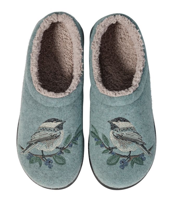 L.L.Bean Women's Daybreak Scuffs, Motif Faded Sage Chickadee