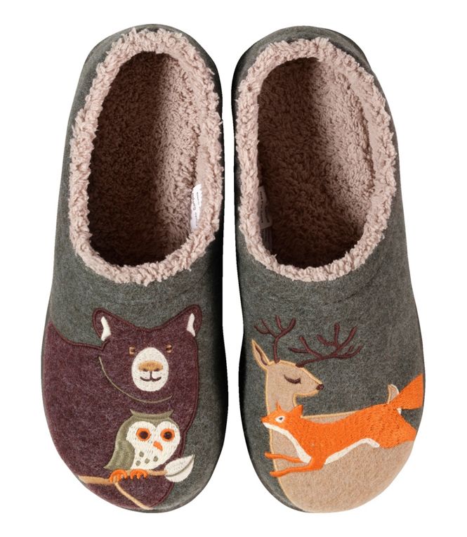 L.L. Bean Women's Daybreak Scuff Motif 2 Dusty Olive Forest Friends