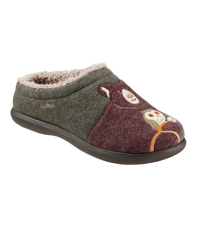 L.L. Bean Women's Daybreak Scuff Motif 2 Dusty Olive Forest Friends Front Side
