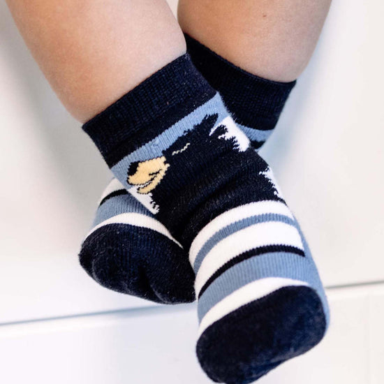 Lazyone Bear Hug Blue Infant Socks On Feet