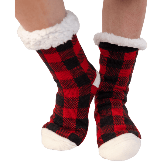 Lazyone Red Plaid Plush Socks
