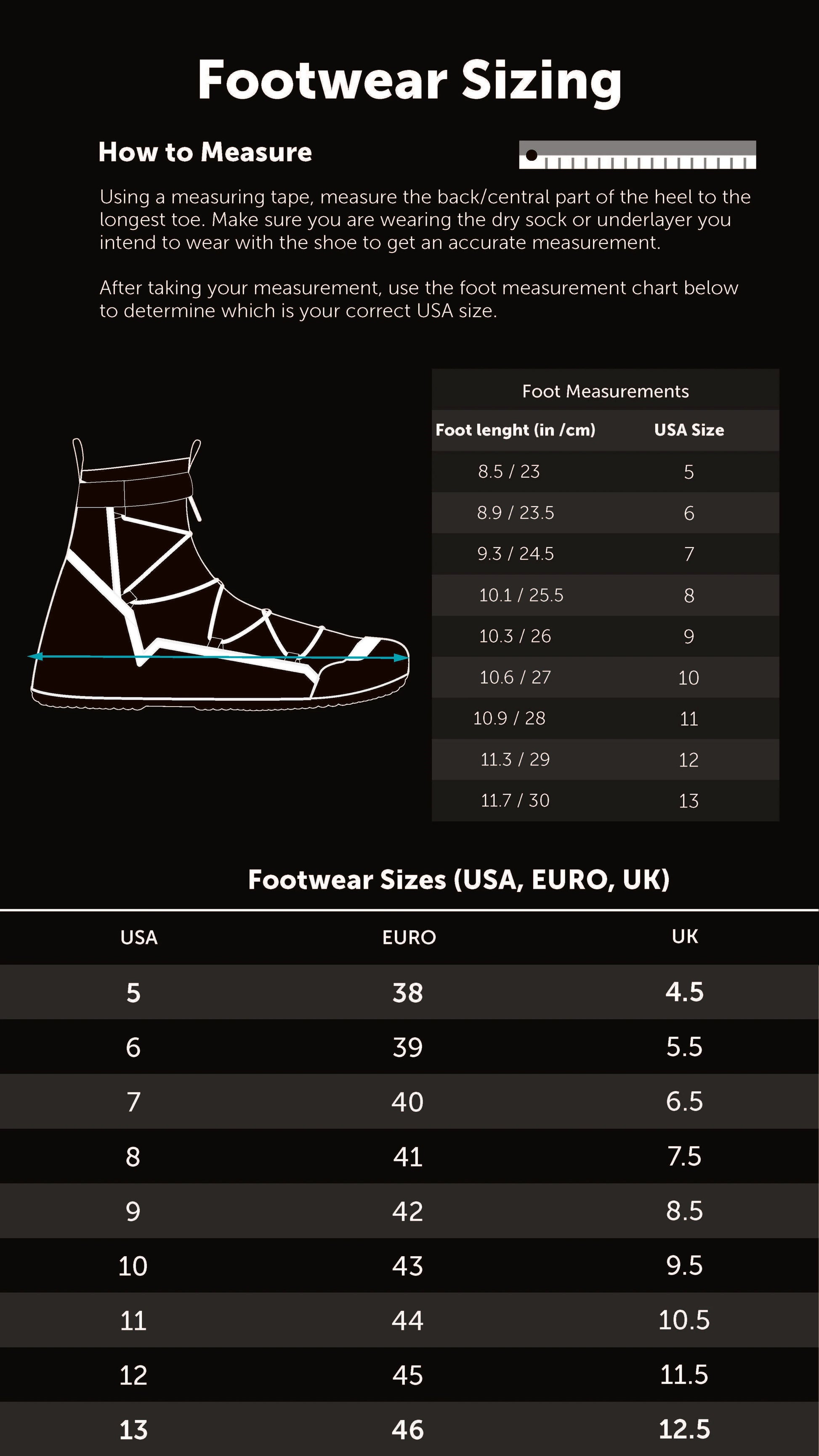 Level Six Creek Boot Size Chart