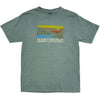 A heathered sage green t-shirt featuring a retro-style landscape graphic on the chest with the text 'NANTAHALA'.