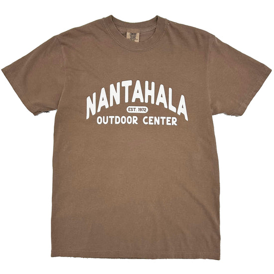 A brown short-sleeve crewneck t-shirt with 'NANTAHALA OUTDOOR CENTER EST. 1972' printed in white on the chest.