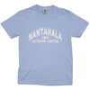 A light blue short-sleeve t-shirt with 'NANTAHALA OUTDOOR CENTER EST. 1972' printed in white on the front, displayed flat against a blue background.