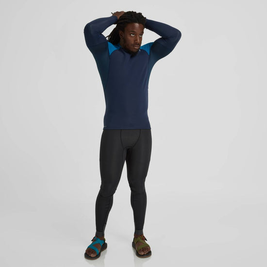 NRS Men's Hydroskin 0.5 Long Sleeve Shirt Navy Mykonos Model Front