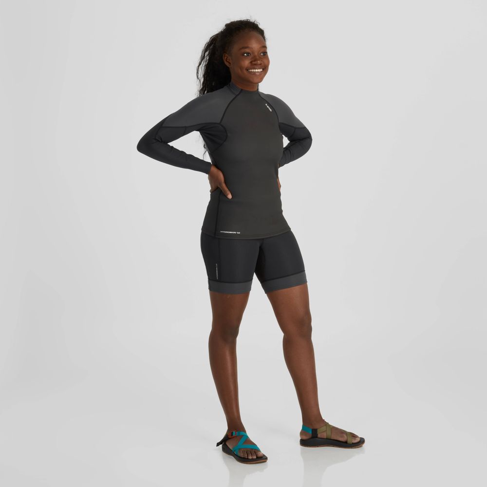 NRS Women's Hydroskin 0.5 Shorts Black On Model Front