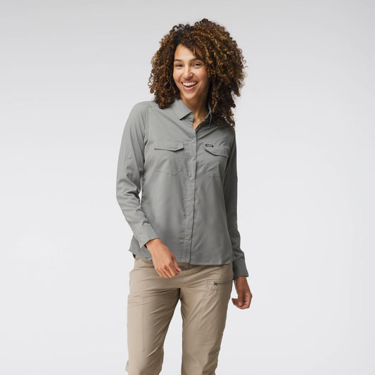 NRS Women's Long Sleeve Guide Shirt Pebble Front On Model