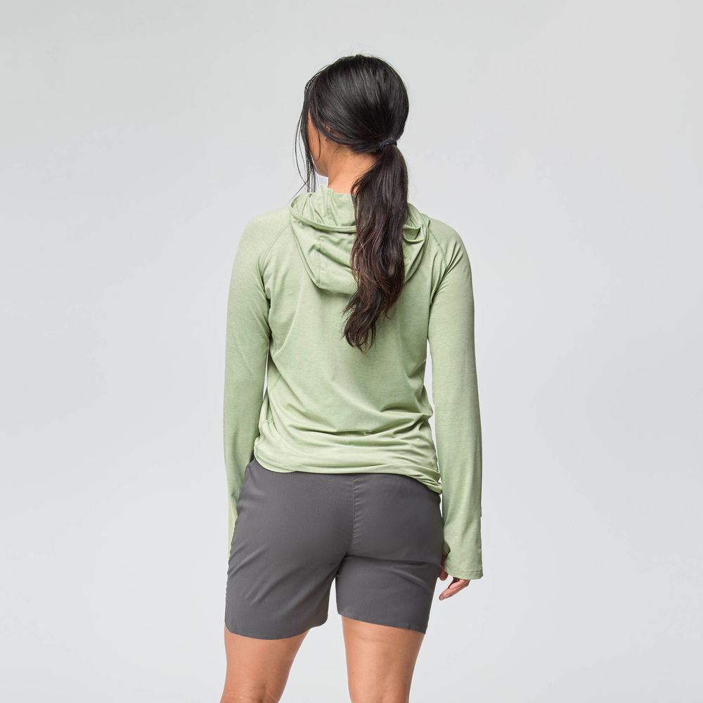 NRS Women's Silkweight Hoodie Desert Sage On Model Back