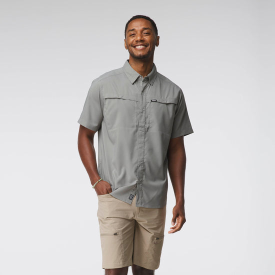 NRS Men's Short-Sleeve Gear Shirt Pebble On Model Front