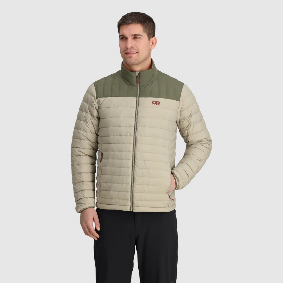 OR Men's Transcendent Down Jacket Pro Khaki Ranger Green On Model Front