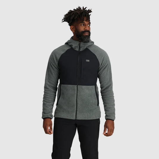 Outdoor Research Men's Polartex 200 Hoodie Light Pewter Heather on model