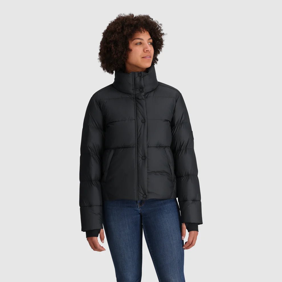 Outdoor Research Women's Coldfront Down Jacket Solid Black on model