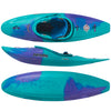 Pyranha Firecracker Half Slice Whitewater Kayak Purple Mint - Top, Side, and Hull View
