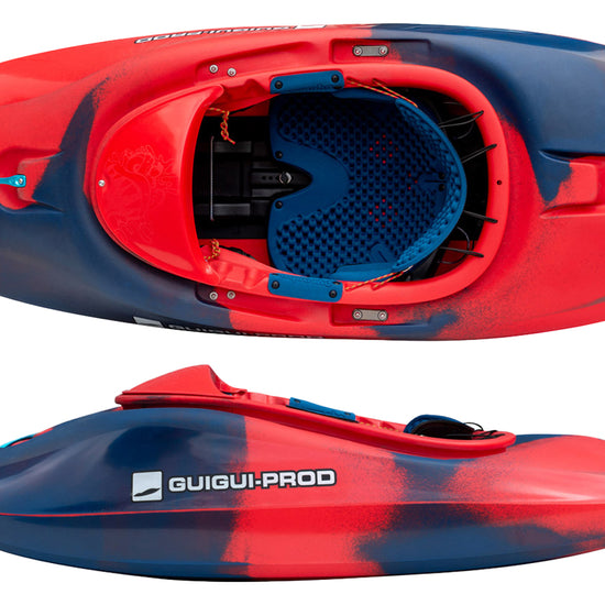Pyranha Helectron Whitewater Freestyle Kayak - Rosella Red Top and Side View
