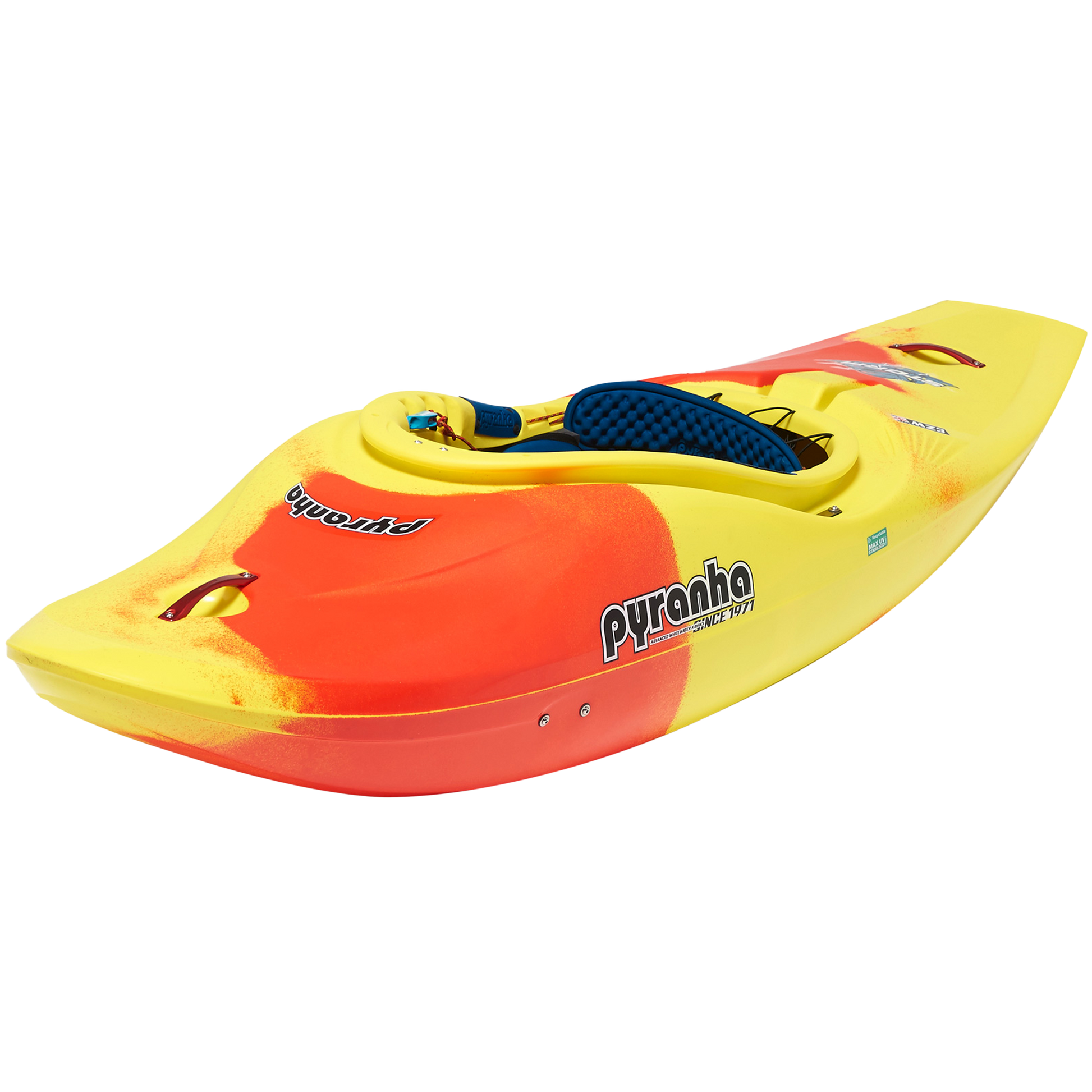 Pyranha Storm Whitewater Half-Slice Kayak Lava Blast Front Bow Angle