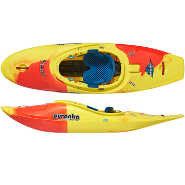 Pyranha Storm Whitewater Half-Slice Kayak Lava Blast Top and Side View
