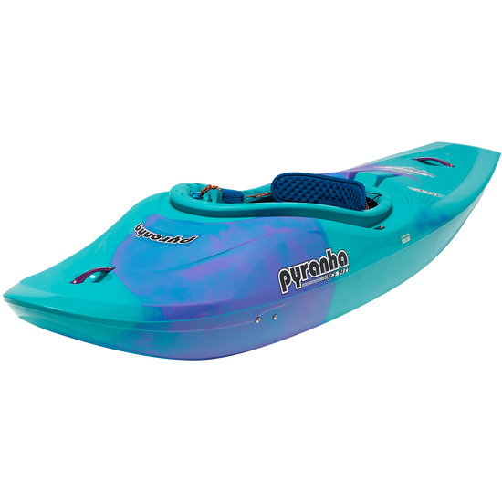 Pyranha Storm Whitewater Half-Slice Kayak Purple Mint Front Bow Angle