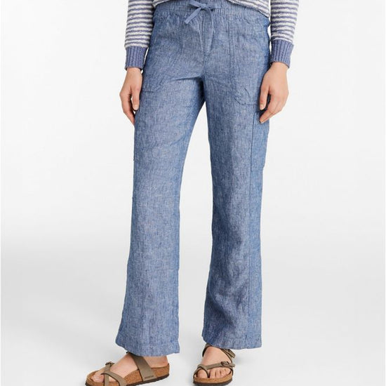 L.L.Bean Women's Premium Linen Breezy Pull-On Utility Pants, Mid-Rise Wide-Leg Bright Mariner On Model Front