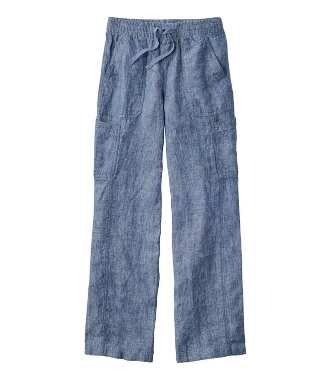 L.L.Bean Women's Premium Linen Breezy Pull-On Utility Pants, Mid-Rise Wide-Leg Bright Mariner