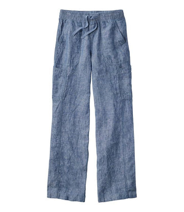 L.L.Bean Women's Premium Linen Breezy Pull-On Utility Pants, Mid-Rise Wide-Leg Bright Mariner