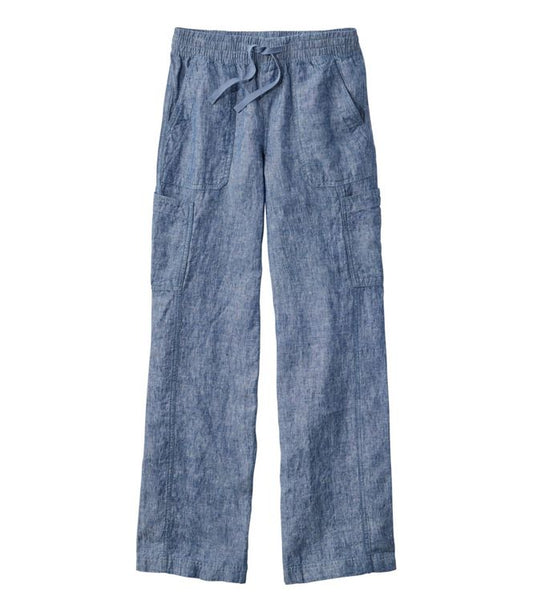 L.L.Bean Women's Premium Linen Breezy Pull-On Utility Pants, Mid-Rise Wide-Leg Bright Mariner