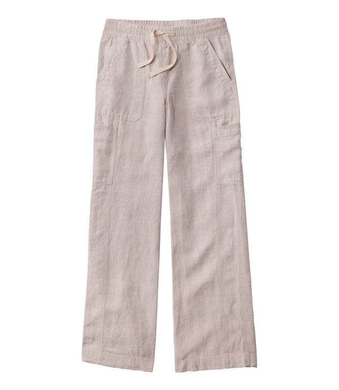 L.L.Bean Women's Premium Linen Breezy Pull-On Utility Pants, Mid-Rise Wide-Leg Oatmeal